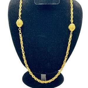 Vintage MONET Gold Tone Chain and Ball Necklace 54" Costume Jewelry